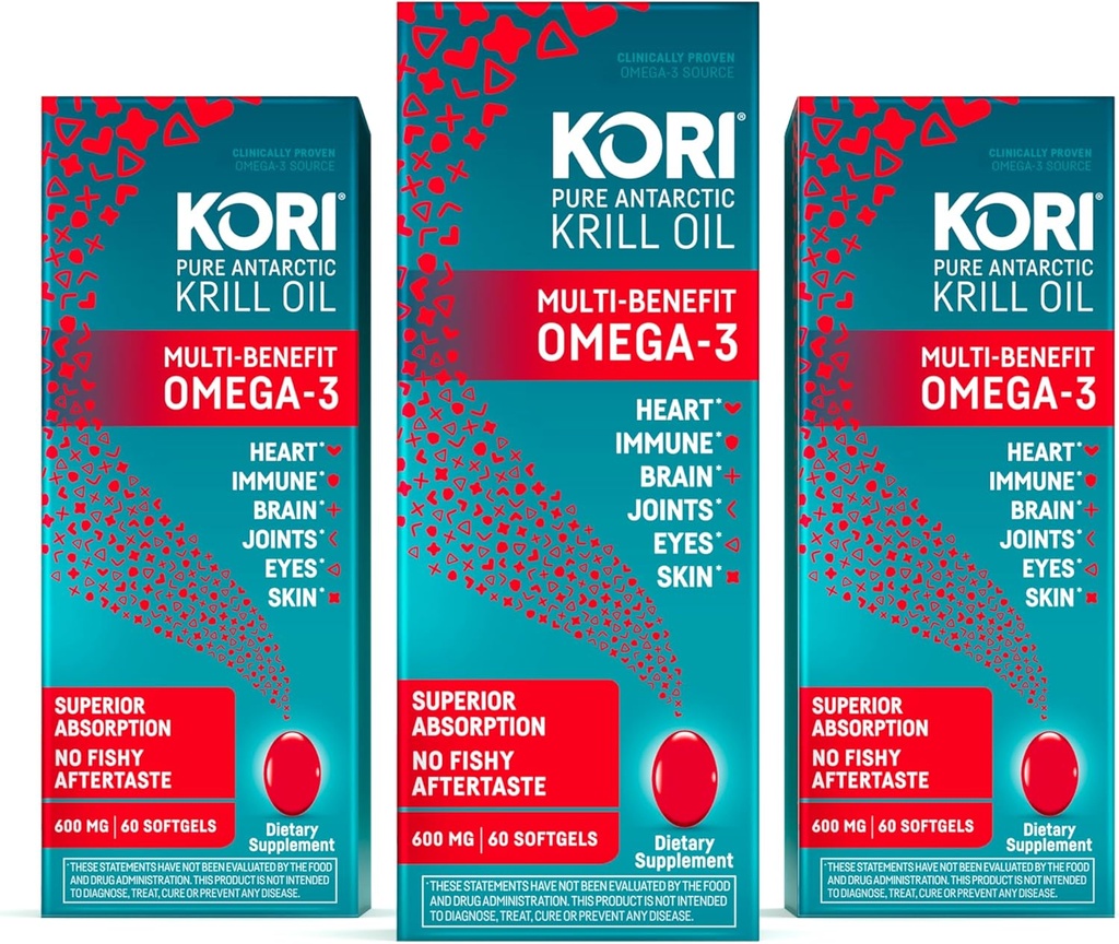 Kori Krill Oil Omega 3 Superior Imeytyminen Oil Supplement, EPA & DHA, 600 mg, 180 Softgels