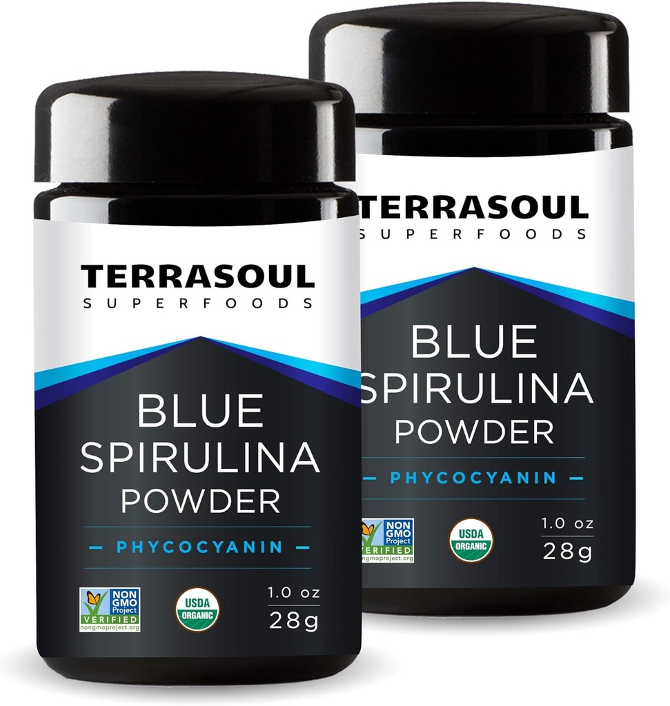 Terrasoul Superfoods Organic Blue Spirulina Powder (i Miron Glass Jar): 2 Oz (2 Pack)