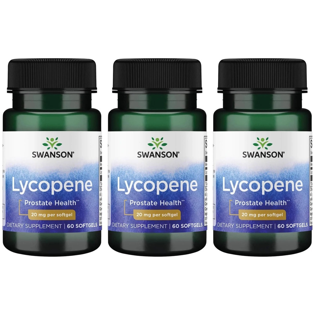 Swanson Lycopene - Natural Supplement Prostate Health, Heart Health, & Tukee Blood Pressure Within the Normal Range - Miesten terveys täydentää - (60 Softgels) 3 Pack