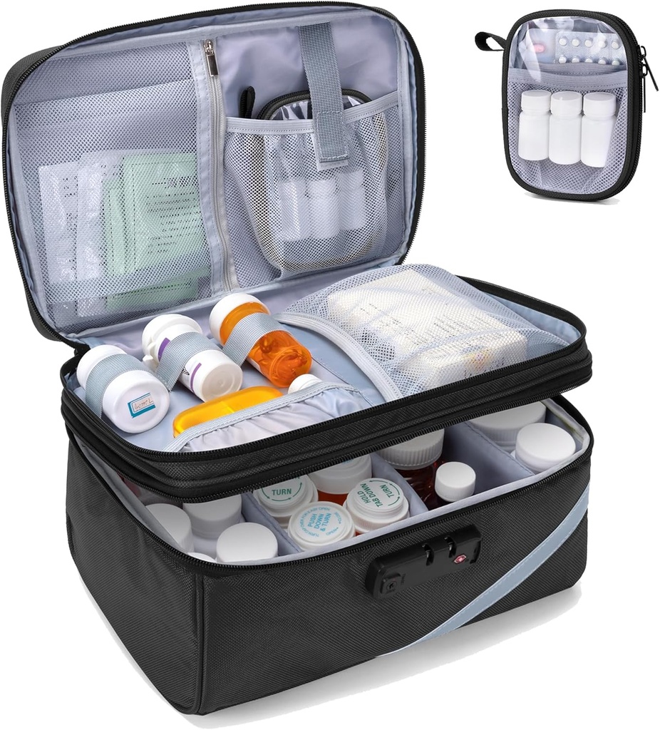 Trunab Medicine Storage Bag yhdistelmä Lock, Lockable Pill Bottle Organizer, Travel Medication Carry Case lääkelaatikko, resepti, vitamiinit, lisäravinteet tai lääketieteelliset tarvikkeet
