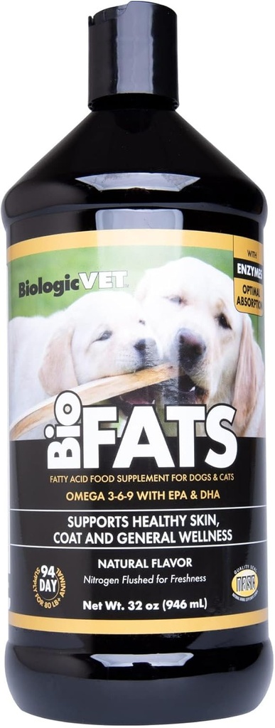 BiologicVET BioFATS - Sisältää Omegas 3, 6 ja 9 - EPA, DHA & ALA - koira & Cat - ihon ja nivelterveyden tuki - sisältää kalaa, pellavansiemeniä ja oliiviöljyä - 32 fl. oz.