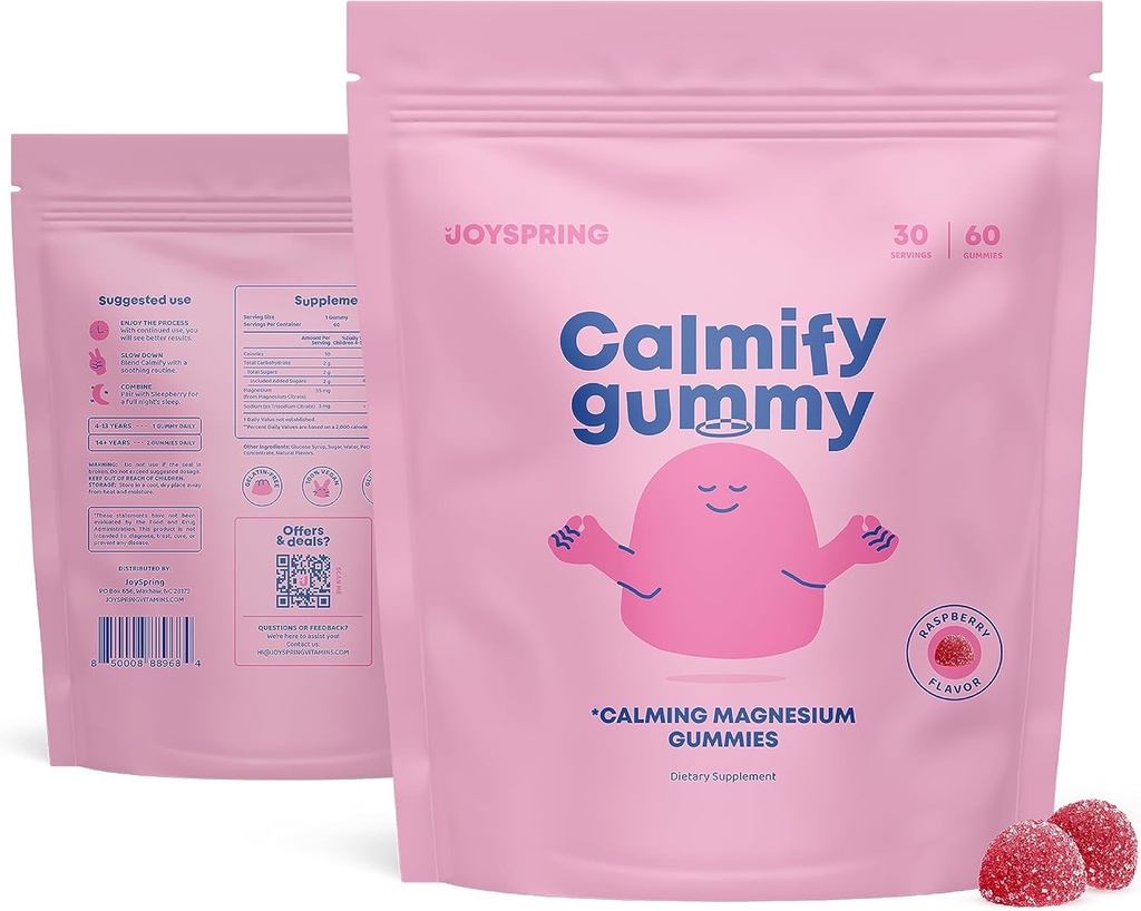 JoySpring Kids Magnesium Gummies - Rauhallinen Gummies lapsille - Rauhallinen Magnesium tuki Natural toddlers & Teens maukas alhainen sokeri Calming 60 Count