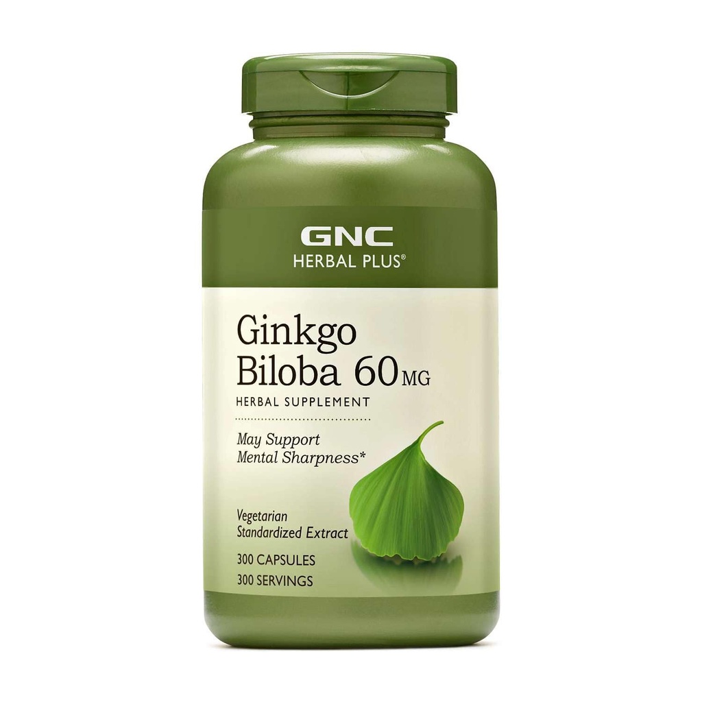 GNC Herbal Plus Ginkgo Biloba 60mg Supplement, kasvissyöjä, tukee henkistä terävyyttä, 300 tarjoilua