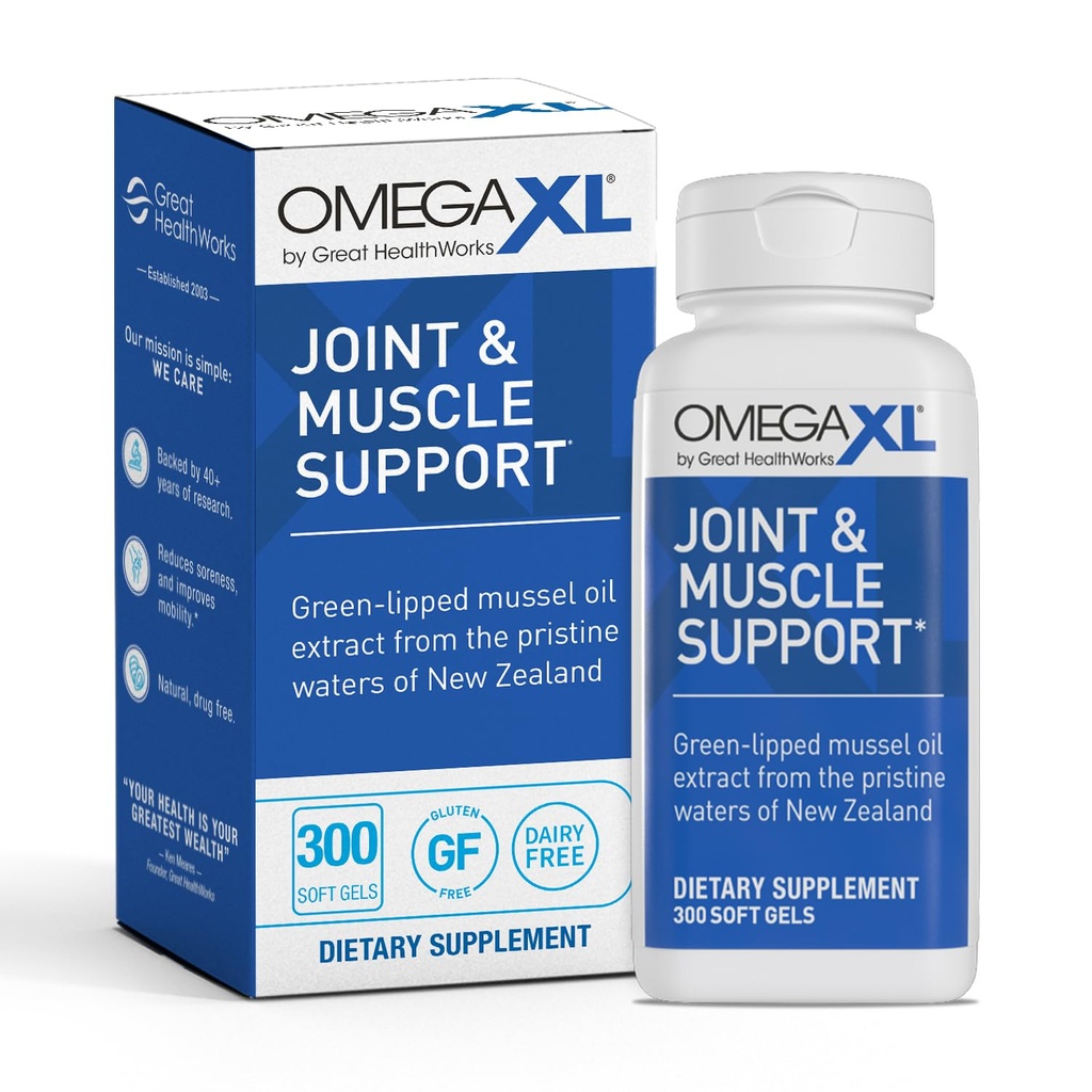 OmegaXL Joint Support täydennysosa - Natural Muscle Support, Green Lipped Mussel Oil, Soft Gel pillereitä, Drug-free, 300