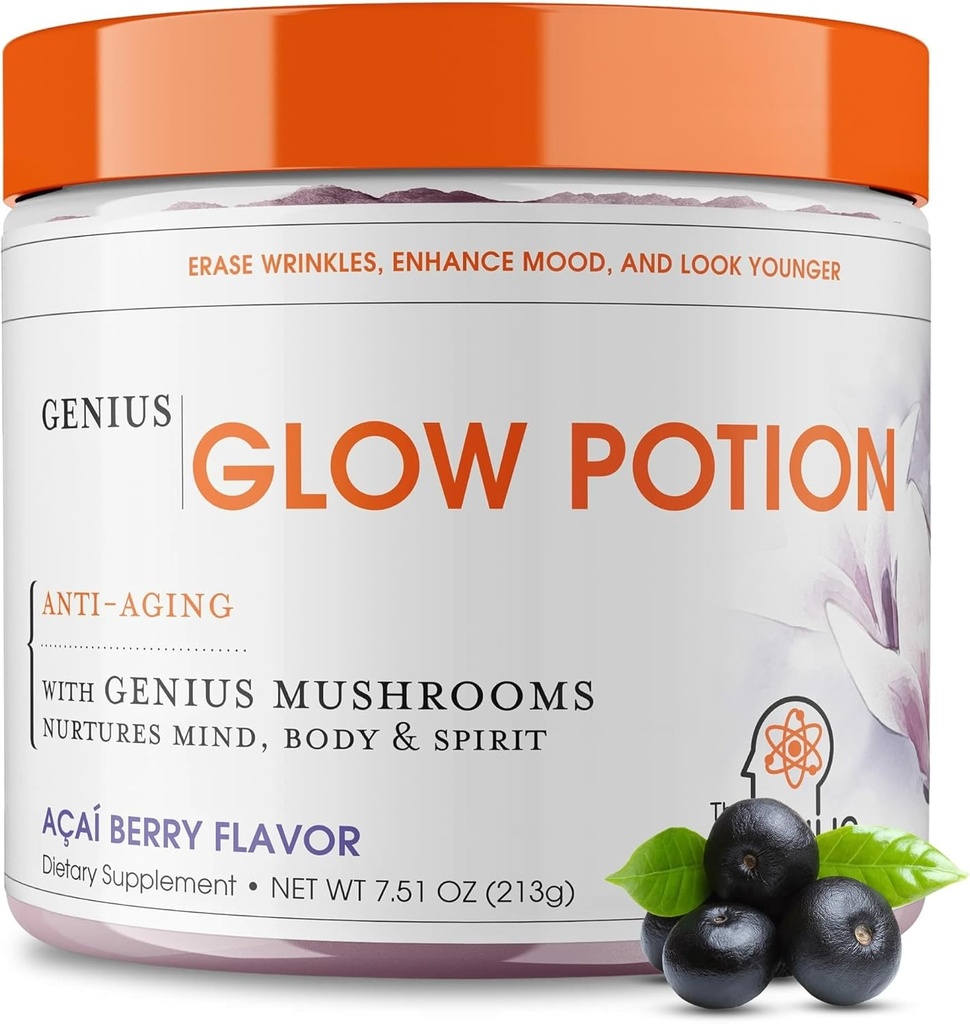 Nerous Brand Glow Rohto - Daily Skincare Supplement for Glowing Skin - Tukee Hydraation, Elastisuus, Immuuniter Health & Brain Function - Powered by Nootropics - Acai Berry - 30 Servings