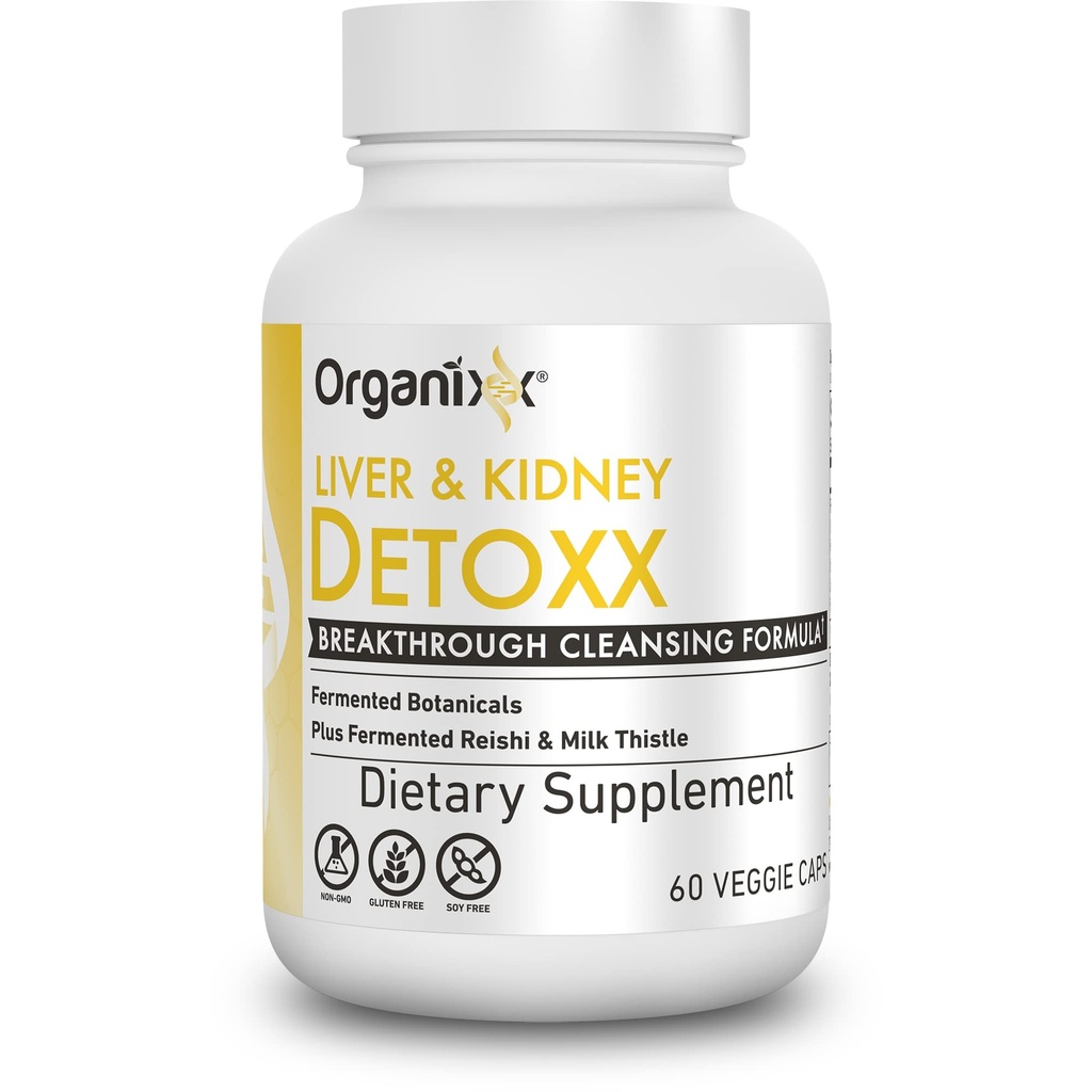 Organixx Kidney & Liver Support Cleanse Supplement, Milk Thistle Reishi Herbal Formel för Digestive Health, Kidney & Liver Health, Sleep & Energy Support, Gluten Free, Non GMO, 60 Vegetarian Capsules
