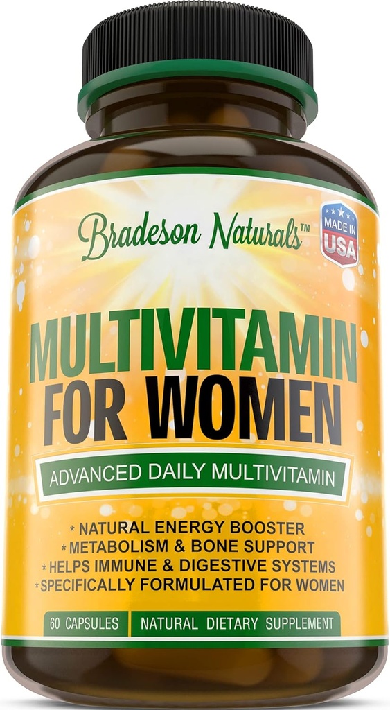 Kvinnors multivitamintillskott. Vitaminer A C D E & Vitamin B Complex. Immun & Kvinnligt stöd + Antioxidant & Natural Energizers. Icke-GMO, Gluten Free, Made in USA,60 Caps