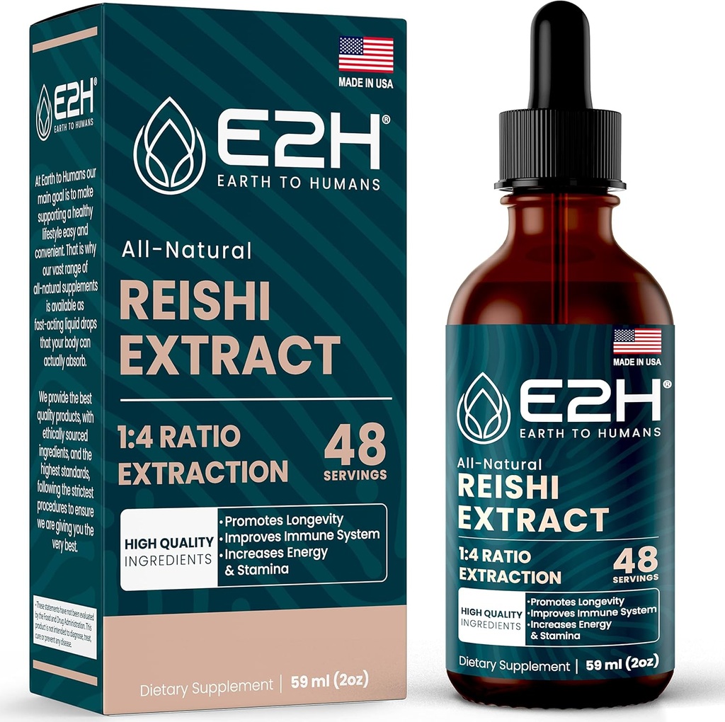 Reishi Mushroom Supplement - Snabbare Absorption än Reishi Mushroom kapslar eller pulver - Vår Reishi Mushroom extrakt främjar livslängd - Reishi Mushroom Tincture - 2 Fl Oz av E2H