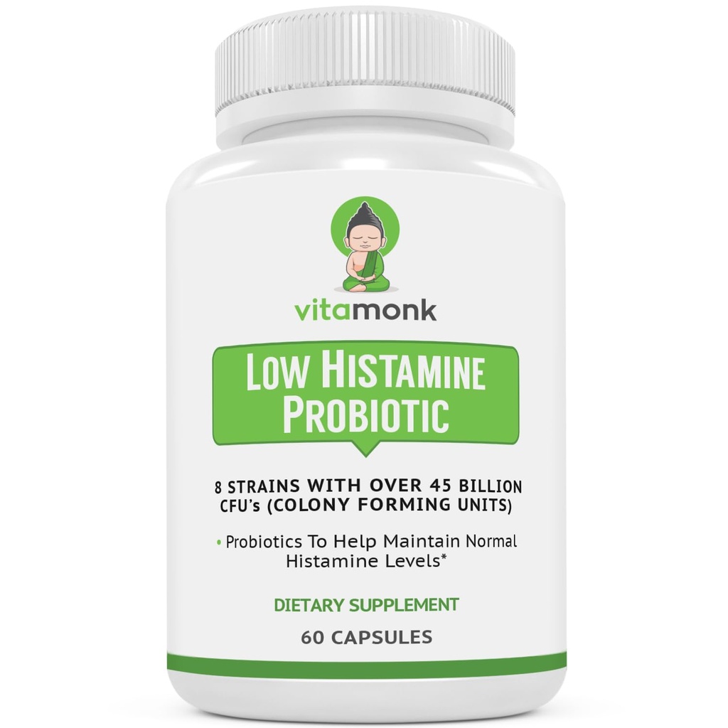 VitaMonk Low Histamine Probiootit Fight Histamine Intolerance and Support Balanced Gut Health - Histamine Free Probiootti niille, jotka etsivät terveyden parannuksia Histamine Control -60 kapselia
