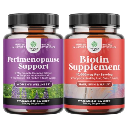 Bundle perimenopaussi täydentää naisille -Monia etuja Menopause Relief naisille ja puhdas Biotin pillereitä naisille miehet - Pysäytä hiustenlähtö ohut luonnollinen täydentää kiiltävä paksuus hiusten kasvua