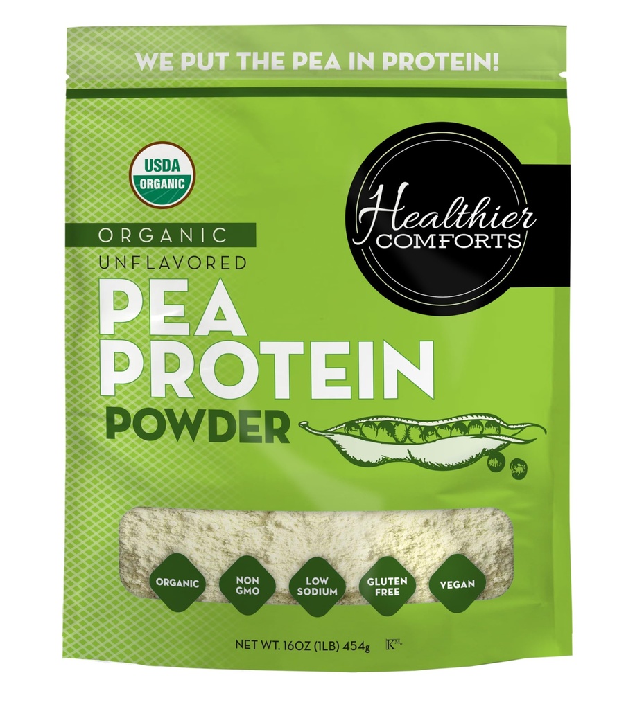 Terveellisempi Comforts Unmaustamaton Pea Protein Powder - Alhainen natrium (1 lb.) ... USA Kasvatettu ja jalostettu ... 100% Kasvipohjainen proteiinijauhe Kosher, Gluteeniton, Keto Friendly (16oz)
