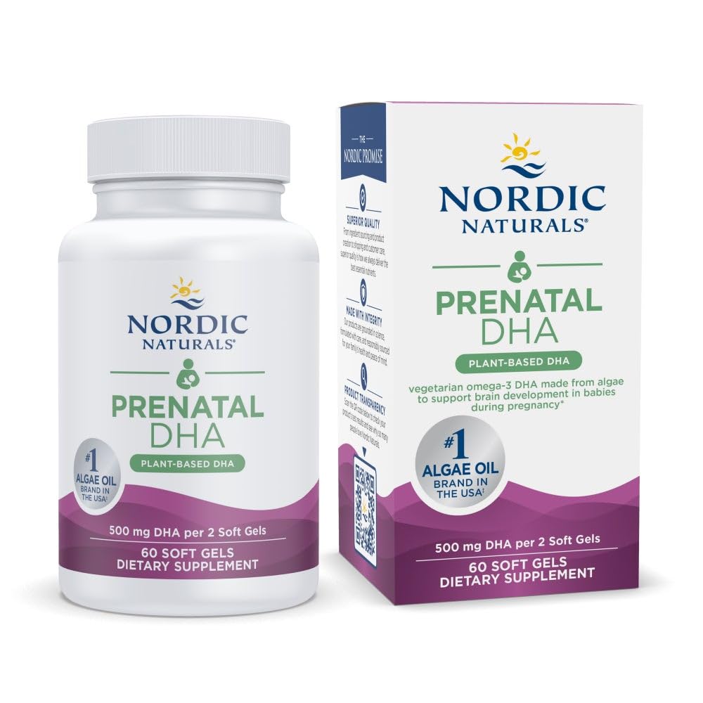 Nordic Naturals Vegan Prenatal DHA, Ei maukasta - 60 pehmeää geeliä - 500 mg Plant-Based DHA - Tukee aivojen kehitystä vauvojen & terveellinen raskaus - ei-GMO - 30 tarjoilua