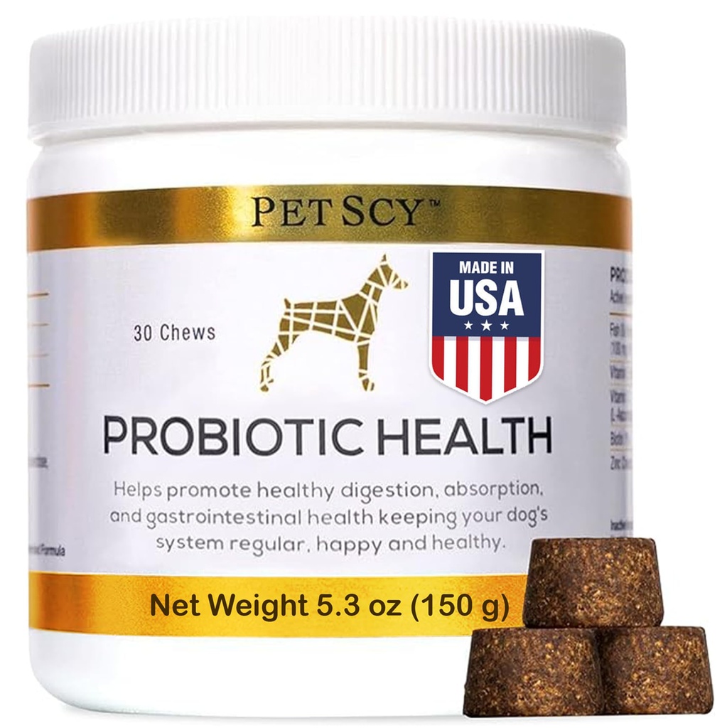 PetScy - Probiootti purukumia koirille, Probiootti koirille kaikenikäisille, Kokoja & Rodut prebioottikuitua ja Pure Omega-3 ...