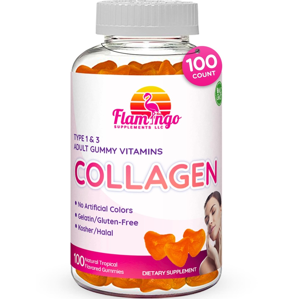 Collagen Gummies- Natural Marine Collagen naisille, ja miesten- Collagen täydentää ihon hiukset, kynnet- Hydrolyzed tyyppi 2 & 1 3- Korvaa pillerit ja jauheet - Ei liivate, Kosher, Halal- 100 Ct.