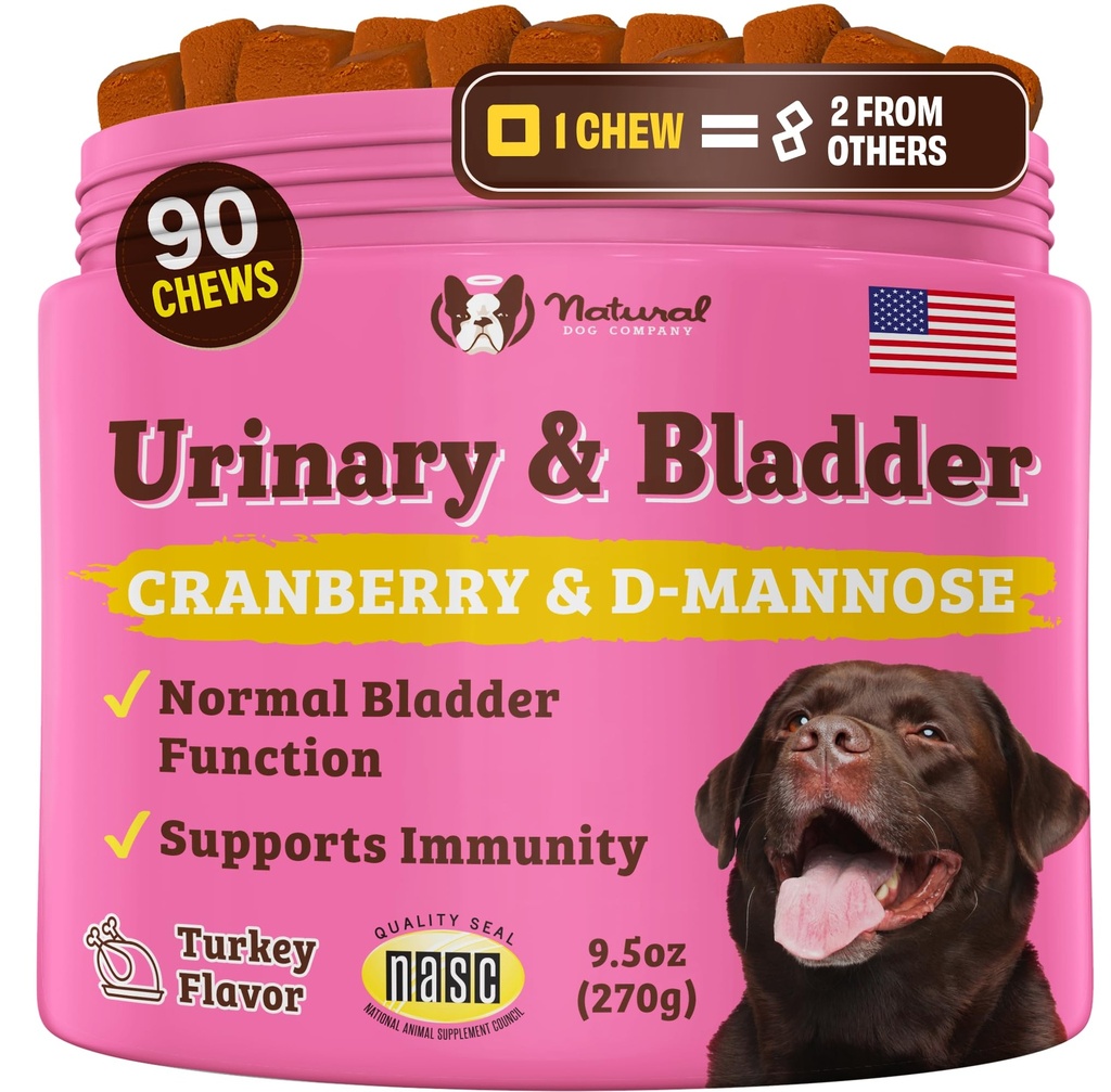 Natural Dog Company Virtsa- ja rakkolisä koirille karpalo & D- Mannose Soft Chews Marshmallow Root & Astragalus ... tukee virtsateiden terveyttä, virtsarakon toiminta & normaali virtsan virtaus