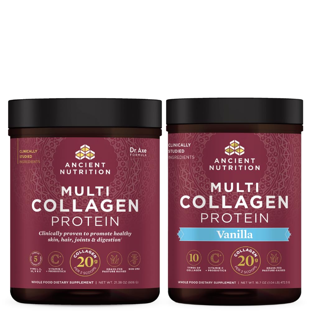 Ancient Nutrition Multi Collagen Protein Powder, Ei makua, 60 tarjoilua + Multi Collagen Protein Powder, Vanilla, 45 tarjoilua