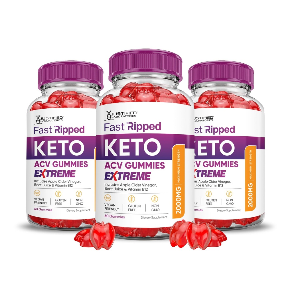 Justized Laboratories (3 Pack Fast Ripped Keto ACV Gummies Extreme 2000MG Fast Ripped Keto Gummies Apple Siider Vinegar Formulated with Pomegranate Beet Juice Powder B12 Vegan Non GMO 180 Gummys