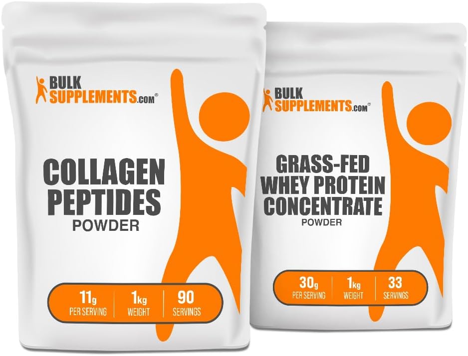 BulkSupplements Collagen Peptides 1kg + Grass Fed Whey Protein konsentraatti 1kg Bundle