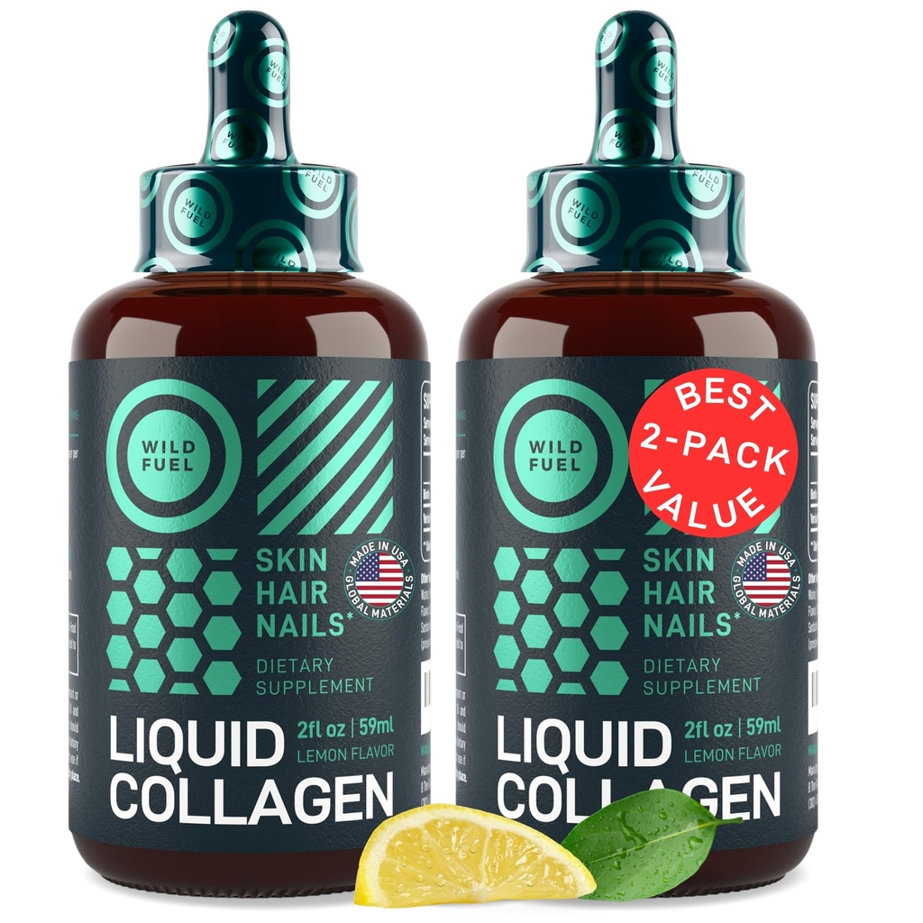 Liquid Collagen Peptides Biotin Drops - 30,000 mcg Collagen Liquid for Women and Men plus Biotin - Nuori iho, hiusten kasvu, vahvat kynnet - Hiusvitamiinit hiustenlähtöön - sitruunan maku - 2x2oz