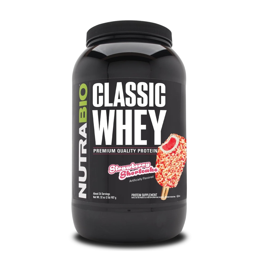 NutraBio Classic Whey Protein Powder Supplement - 25g Protein Per Scoop - Full- Spectrum Aminohappo Profiili ei täyteaineita, keinotekoisia värejä, tai säilöntäaineita - Mansikka Shortcake, 2 punta