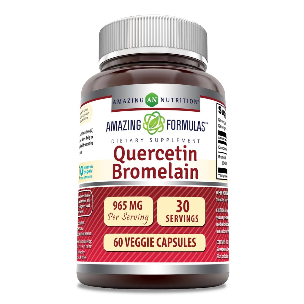 Amazing Nutrition Quercetin 800 Mg ja bromelain 165 Mg Kasviskapselit täydennysosat Ei-GMO ...