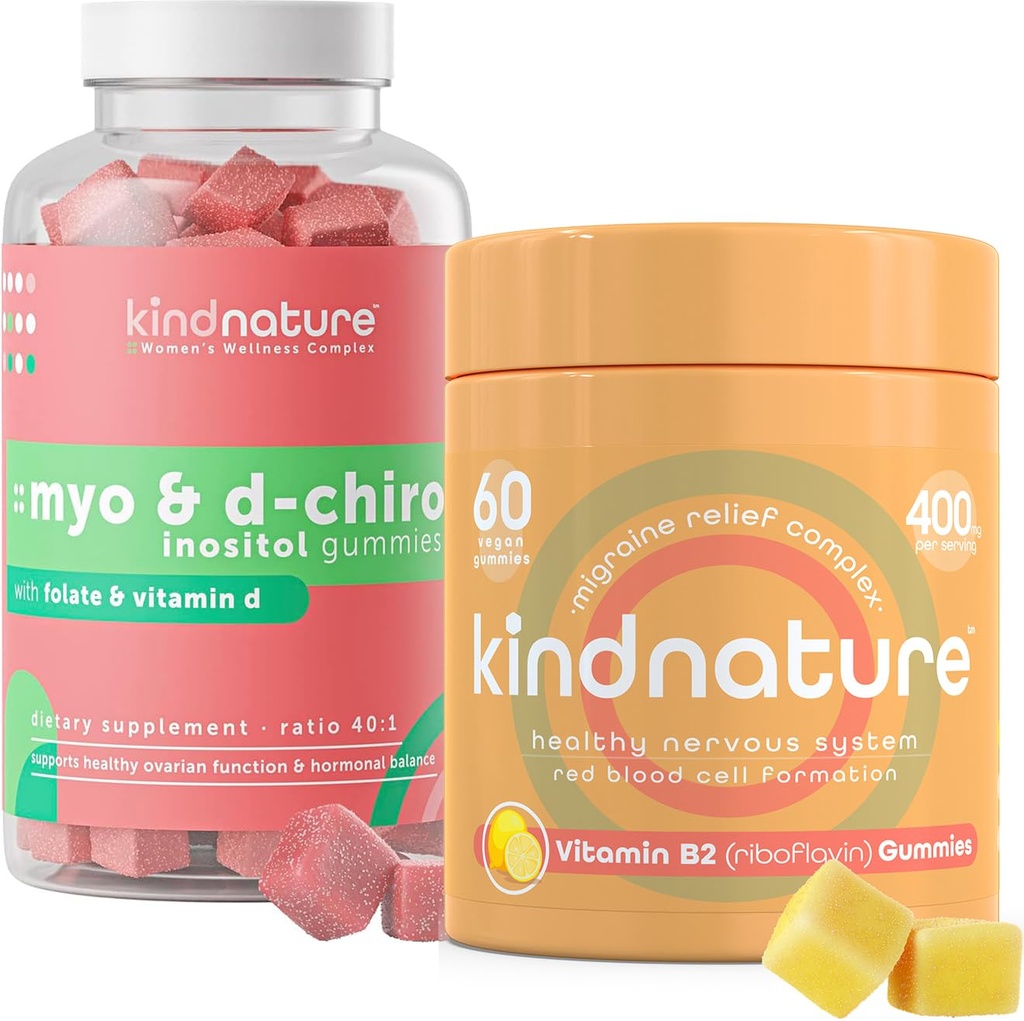 pleature Myo-Inositoli & B2-vitamiini Wellness Bundle - Hormonaalinen tasapaino, migreeniapu ja energiatuki Gummies