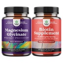 Bundle of Pure Magnesium Glycinate 400mg Per servering för humörsömn och avkoppling 240ct och rena biotinpiller för kvinnor män - Sluta håravfall tunn naturligt tillskott