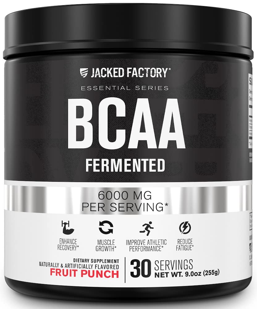 Jacked Factory BCAA Powder (Fermented) - 6g haarautunut ketju Essential Amino Acid Supplement parantaa lihasten Recovery, vähentää väsymystä, lisääntynyt vahvuus, lihasten kasvu - 30 tarjoiluja, hedelmäpunch