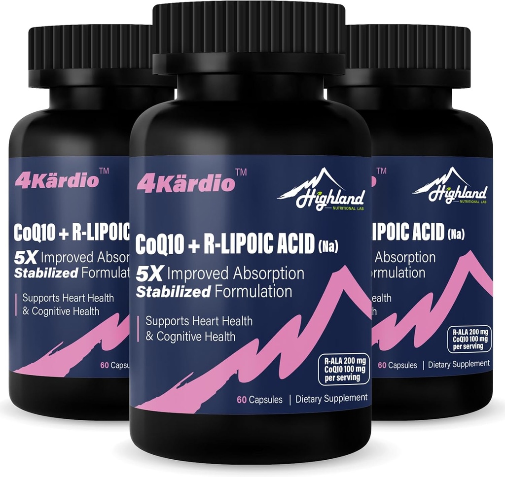 CoQ10 100 mg + R-lipoiinihappo 200 mg/annos, 3 kuukauden tarjonta, jopa 5X parempi imeytyminen, R-lipoiinihappo/CoQ10-lisä sydämen terveyteen ja kognitiiviseen terveyteen 180 kapselia