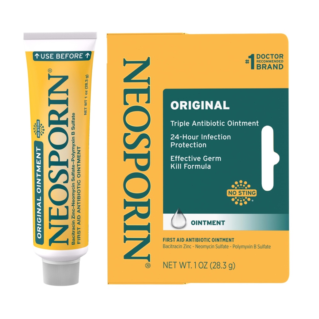 Neosporin Original First Aid Triple Antibiotic Ointment, Bacitracin Zinc & Neomycin Sulfate Infection Protection, Wound Care Treatment & Scar Appearance Minimizer för Minor Cuts, Scrapes & Burns, 1 uns
