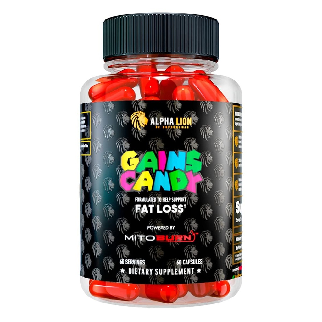 AAKKOSELLINEN LION Gains Candy, täydentää pillereitä, jotka tukevat laihtuminen, ruokahalua suppressantti, Keto-ruokavaliota ystävällinen, vähentää kehon rasvaa, päivittää energiaa ja liikuntaa suorituskykyä, 60 kapselia (MitoBurn®)