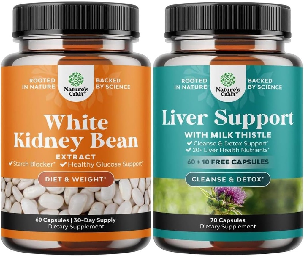 Bundle of Natural White Munuaiset Bean Extract - Dgestiivinen terveys Ravintokuitua ja liikunta täydentää ja maksan Cleanse ja Detox & korjaus Formula - Herbal Liver Support Supplement maito Thistle