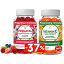 Lunakai Prenataali ja C-vitamiini Gummies Bundle - Raskaus Monivitamiini täydentää rautaa & Foolihappo - 300 mg Organic, ei-GMO, Vegaani purukumi - 30 päivän tarjonta