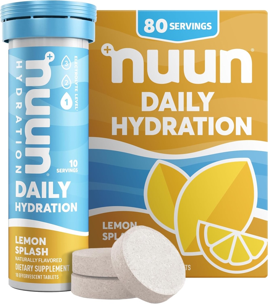 Nuun Daily Electrolyte Tabletit, joissa magnesiumia, kalsiumia, kaliumia, kloridia ja natriumia, gluteeniton, sokeriton, & Vegan, sitruunan splash Flavor, 8 pakkaus (80 tarjoilua yhteensä)