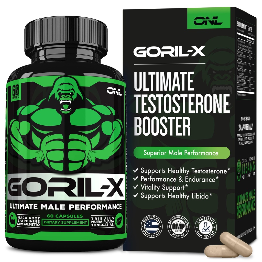 GORIL-X Testosteroni Booster miesten - harjoitus Testosteroni täydentää - lisätä kokoa, voimaa ja energiaa - 1000 mg mies parantaa kiimainen Goat Weed - Maca Root, Tongkat Ali & Tribulus Terrestris 60 Caps
