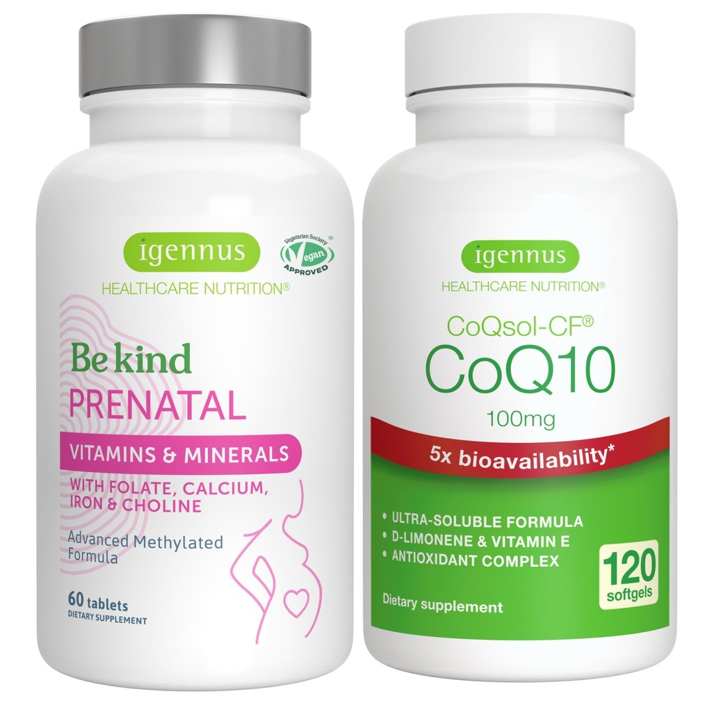 Advanced prenataalinen monivitamiini + korkea imeytyminen CoQ10 100 mg 120 Softgels Raskaus tuki Bundle by Igennus