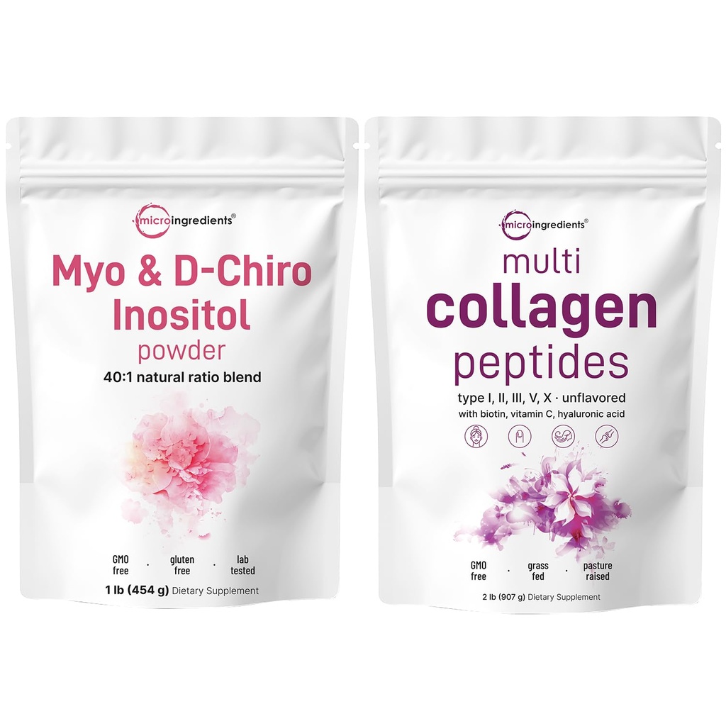 Micro Ingredients Multi Collagen Protein Powder 2lbs & Myo & D-Chiro Inositol Powder Bundle 2 Pack 