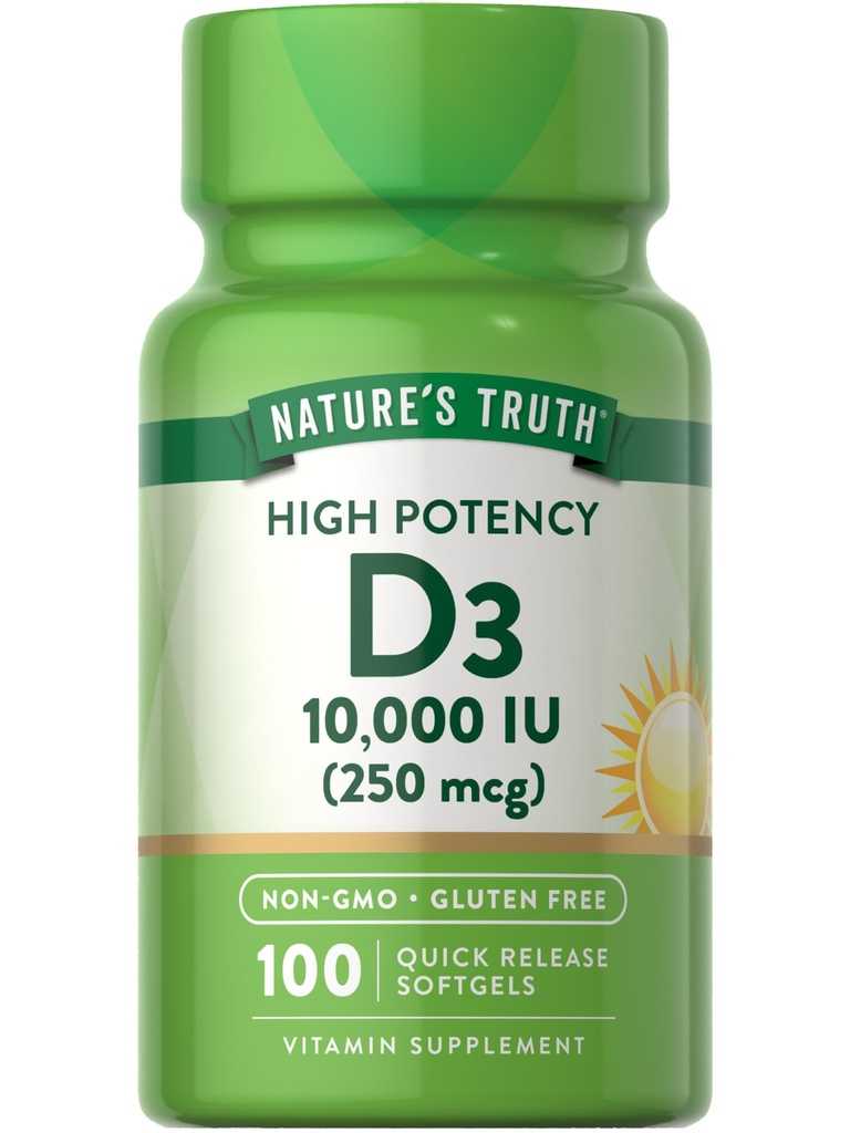 Nature's Truth D3-vitamiini 10 000 IU Softgels Supplement 