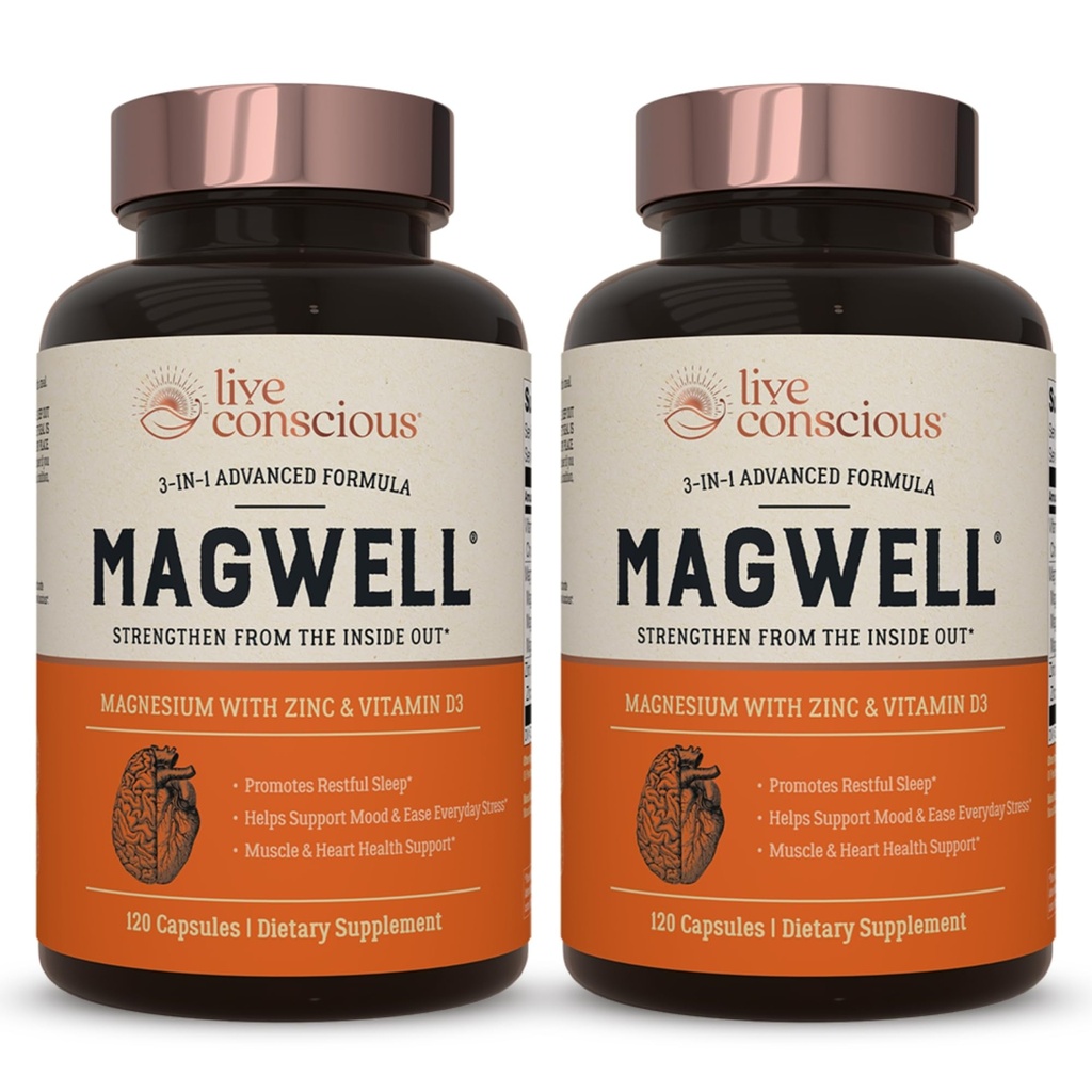 Live Tietoinen magnesium Sinkki & D3-vitamiini - Biosablet Forms of Magnesium - Malate, Glycinate, Citrate - MagWell Bone & Heart Health, Immunosysteemi tuki - 120 kapselia (2-pakkaus)