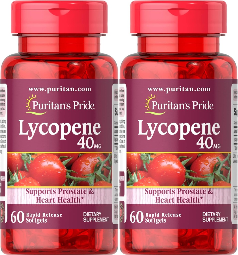 Puritan's Pride Premium Lycopene 40mg, ravintolisä prostate, antioksidantti, Heart Health ja yleinen terveystuki, 2 kuukauden tarjonta, 60 Nopea julkaisu Softgels, 2 pakkaus