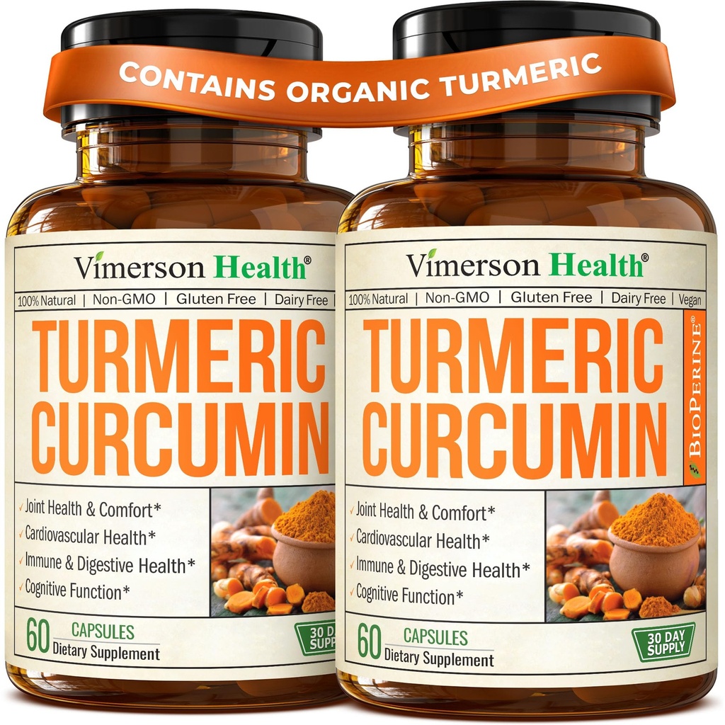 Kurkuma Curcumin täydentää Black Pepper Extract - High Potency Organic Turmeeric 1200mg & 95% Curcuminoidit nivel- & Ruoansulatusterveys - Joint Support Supplement - 60 Curcuma kapselit - 2 pakkaus