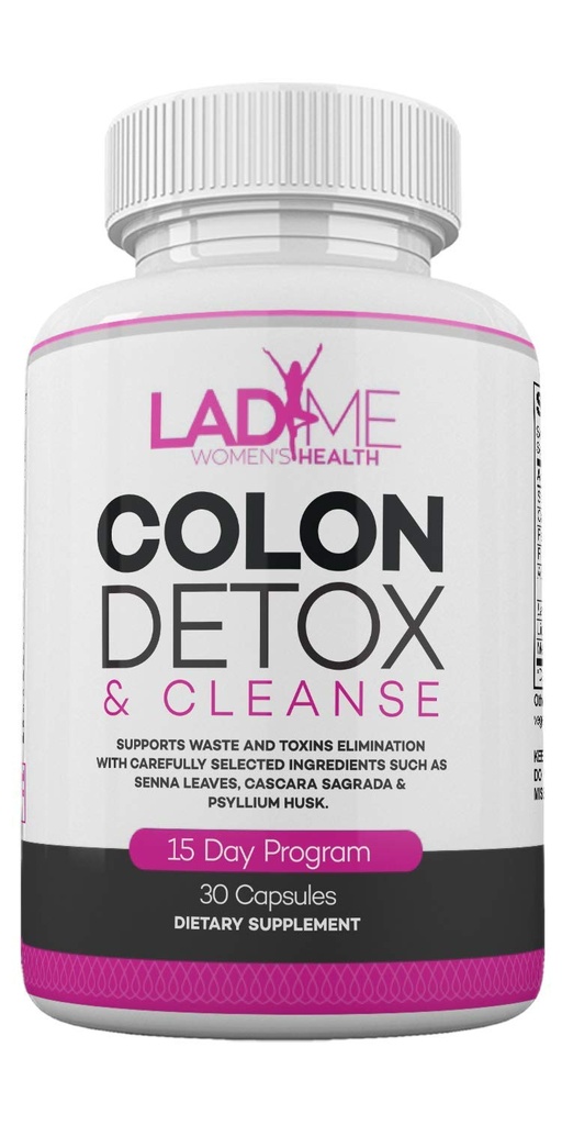 Pure Colon Cleanse & Detox 15 Day Program - Kasviperäisiä Laksatiivinen Ummetus Relief with Psyllium Husk, Cascara Sagrada & Senna Lehdet - Special Women Intestinal Cleanser by Ladyme - 30 kapselia