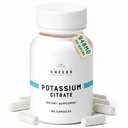 Cheers Potassium Citrate Supplement | 316mg Per Capsule | 20% Dagligt värde | Stöder Muscle, Nerve & Heart Function | Hög Absorption Electrolyte för kaliumbrist | 90 Vegan kapslar