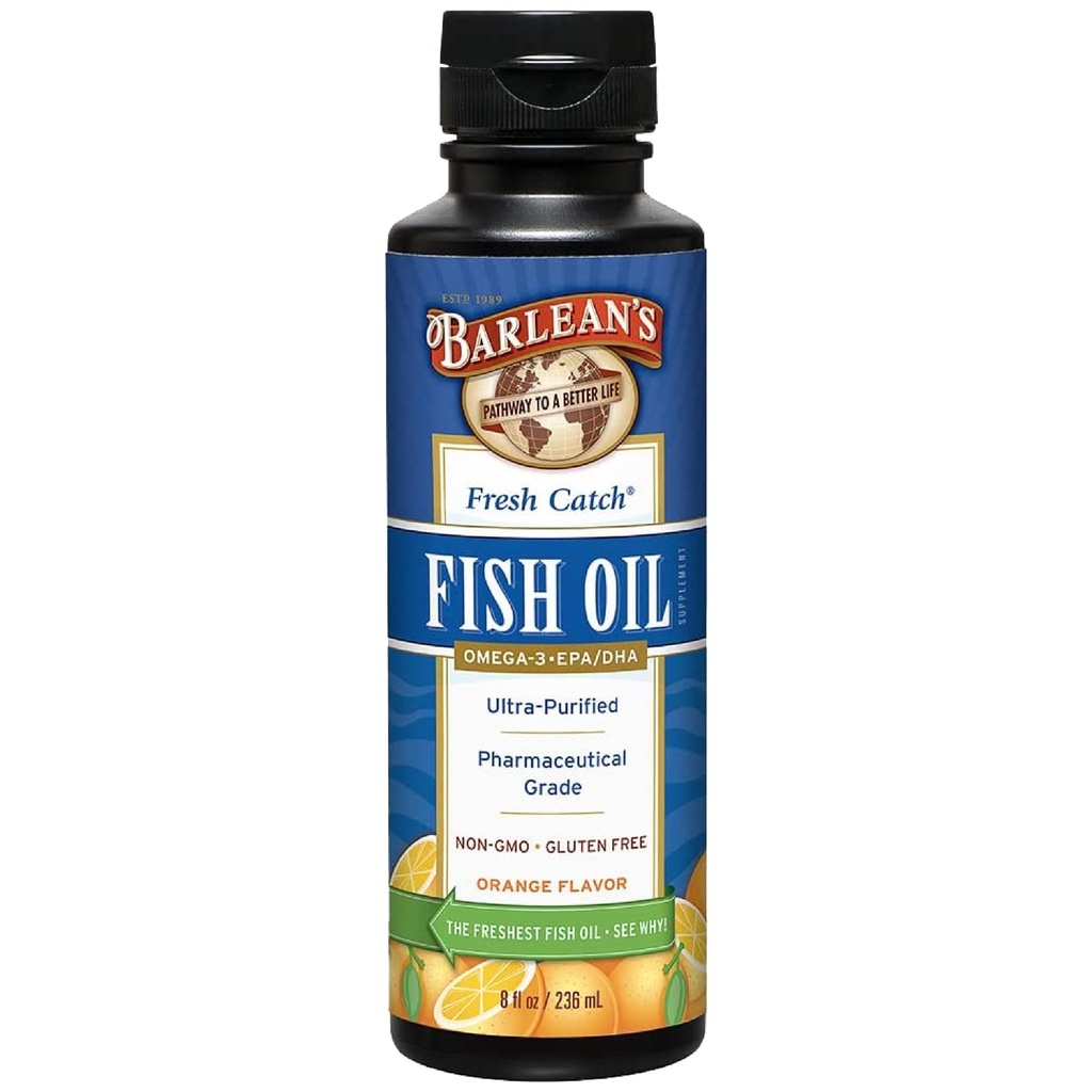 Barlean's Omega 3 Fish Oil Liquid Supplement, 1262mg EPA ja DHA rasvahapot, ei-GMO ja gluteeniton, Orange Flavor, 8 oz