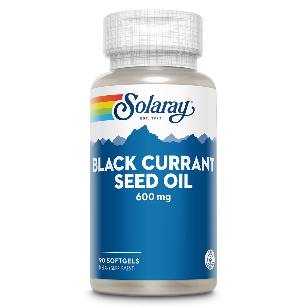 SOLARAY Mustaherukkasiemenöljy 600 mg - Toimittavat antioksidantit, Gamma Linoleenihappo (GLA), Alpha Linoleenihappo (ALA) ja Linolihappo (LA) - ihon terveyden tuki - 60 päivän takuu, 90 Serv, 90 Softgels