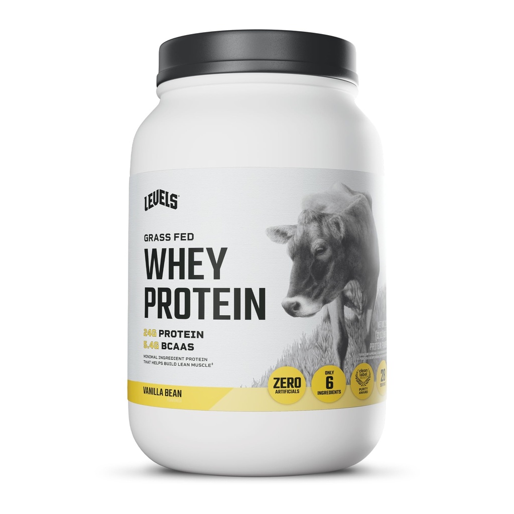 Levels Grass Fed Whey Protein Powder, No Artificials, 24G Protein, Vanilla Bean, 2LB