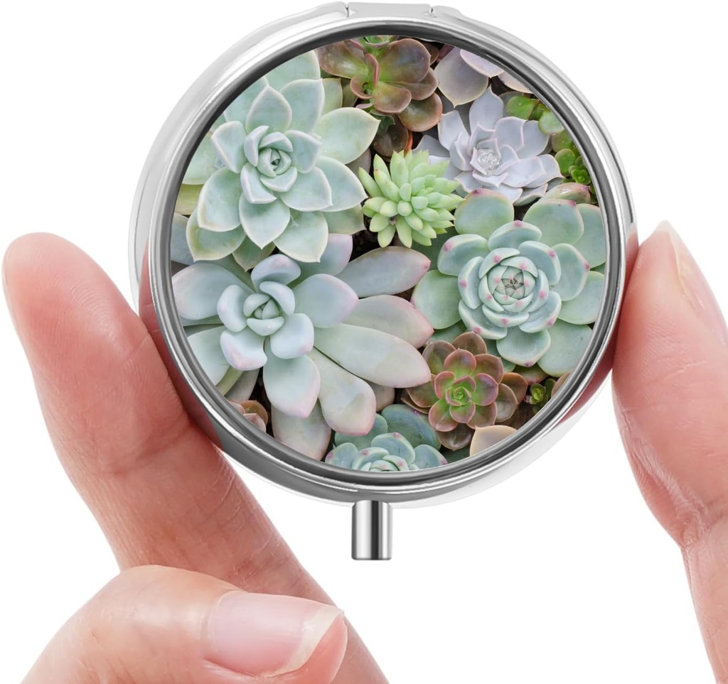 Mini pilleri laatikko, pieni pilleri laatikko, kannettava pilleri laatikko, söpö pilleri organizer vitamiinit, lääkkeet, kalaöljy ja lisäravinteet (Succulent)