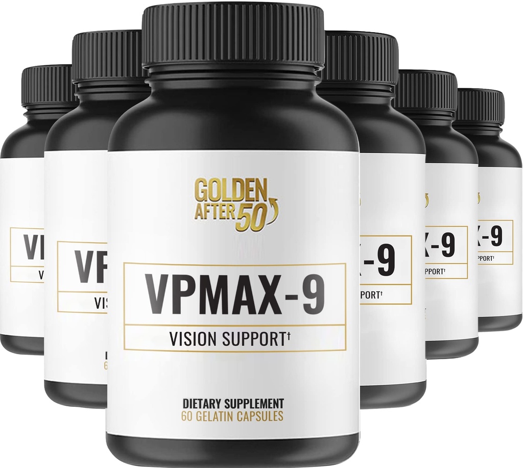 Golden After 50 VpMax-9 - Sight Care och Antioxidant Supplement med Eye Vitamins, Lutein, Lycopene och Bilberry Extract - 6 flaskor