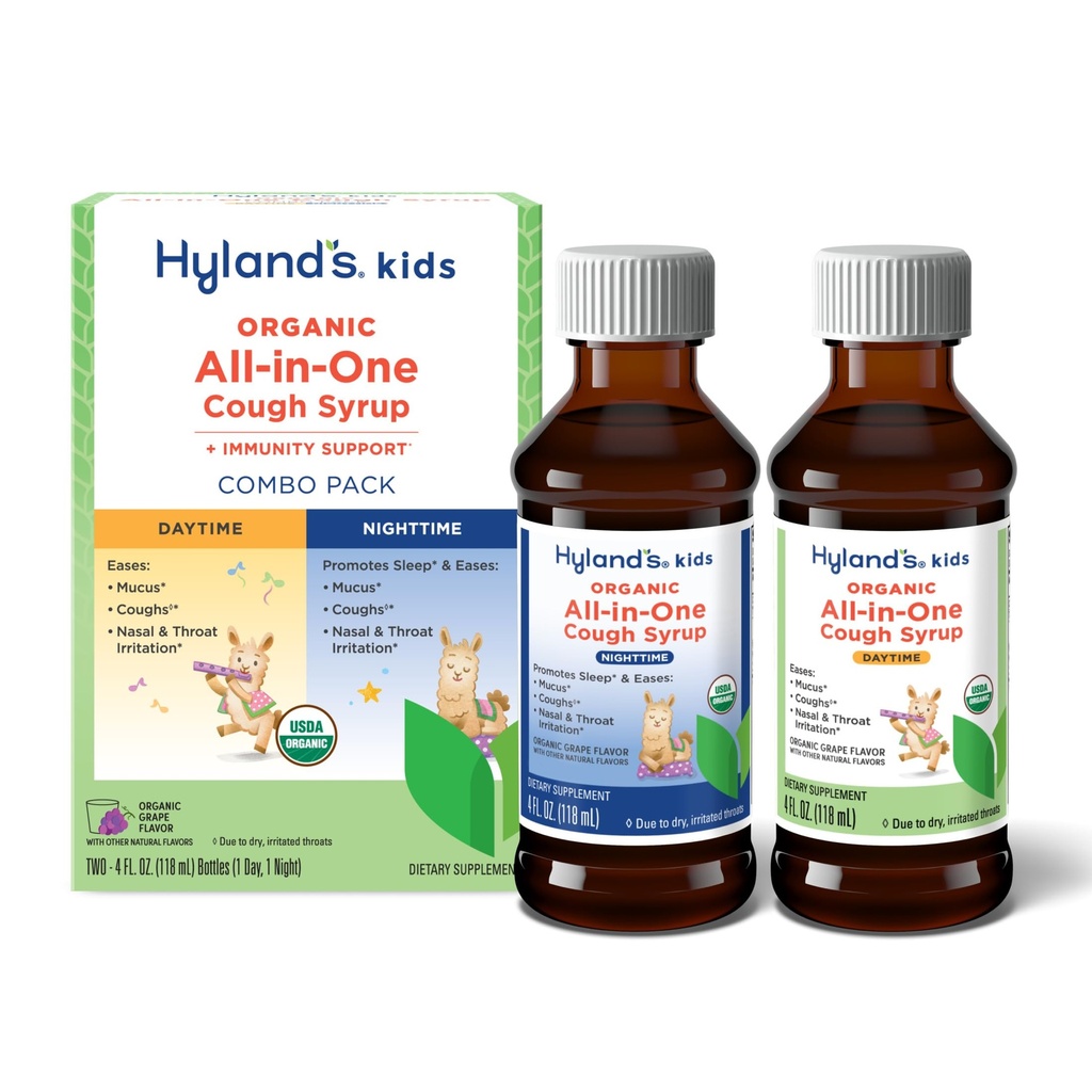 Hylandin lapset Organic All-in-One Rypäleen yskän yskäntauti Päivä & Night, kaksi 4 Ounce pullot